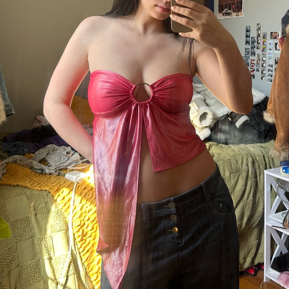 Pink asymmetrical tube top